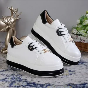 Saraastyle Women Fashion Round Toe Platform Colorblock Lace-Up Low Top Sneakers