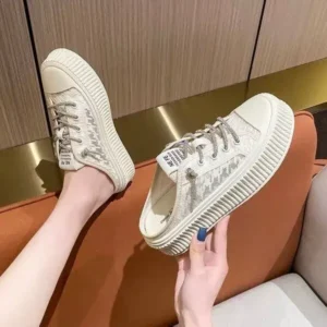 Saraastyle Women Fashion Round Toe Breathable Lace Mesh Sneakers