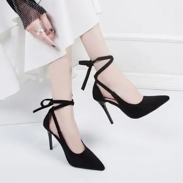 Saraastyle Women Fashion Solid Color Plus Size Strap Pointed Toe Suede High Heel Sandals Pumps