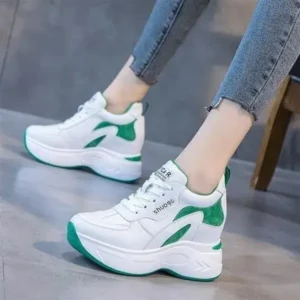 Saraastyle Women Fashion Round Toe Platform Medium Heel Lace-Up Colorblock Sneakers