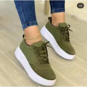 Saraastyle Women'S Fashion Casual Round Toe Thick-Soled Lace Up Canvas Sneakers