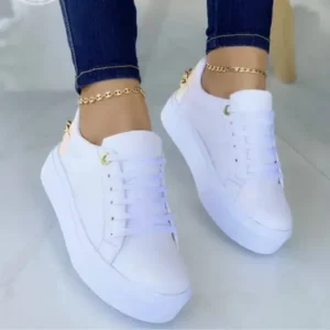 Saraastyle Women Fashion Round Toe Platform Lace Up Solid Color Sneakers