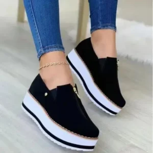 Saraastyle Women Fashion Retro Style Elastic Band Thick Sole Solid Color Mid-Slip Sneakers