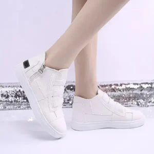 Saraastyle Women Fashion Round Toe Mid-Top Canvas Raw Edge Elastic Sneakers