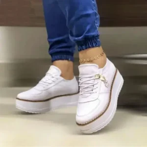 Saraastyle Women Fashion Round Toe Solid Color Pu Hidden Wedge Lace-Up Low Top Sneakers Shoes