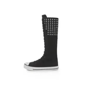 Saraastyle Women Fashion Rivet Decor Side Zipper Canvas High Boots