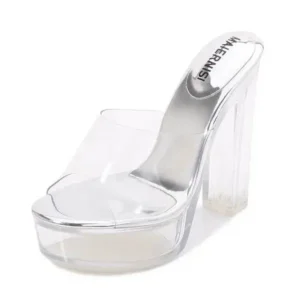 Saraastyle Women Fashion Plus Size Transparent Crystal Chunky Heel Platform High