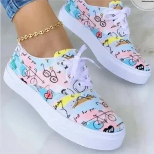 Saraastyle Graffiti Print Platform Canvas Shoes