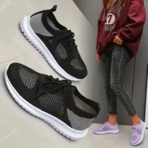 Saraastyle Women Casual Sports Lace-Up Design Mesh Breathable Solid Color Sneakers