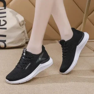 Saraastyle Women Sports Casual Lace Up Design Mesh Breathable Wedge Sneakers