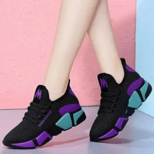 Saraastyle Women Fashion Casual Lace-Up Design Mesh Breathable Color Blocking Platform Running Sneakers