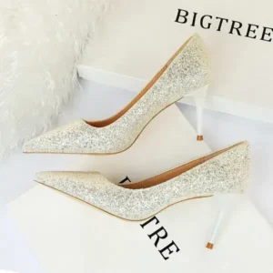 Saraastyle Women Fashion Plus Size Sexy Sequin Point-Toe Shoes