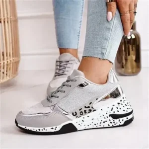 Saraastyle Women Fashion Casual Leopard Print Color Matching Lace-Up Platform Sneakers