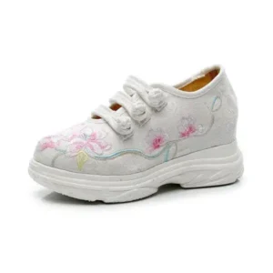 Saraastyle Women Casual Flower Embroidered Round Toe Platform Canvas Sneakers