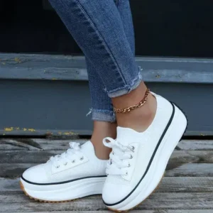 Saraastyle Women Simple Casual Knit Upper Thick-Soled Lace-Up Sneakers