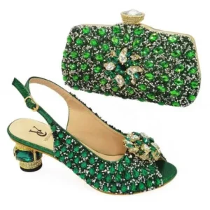 Saraastyle Fashion Rhinestone Design Party Women High Heel Peep Toe Sandals And Clutch Evening Bag Set