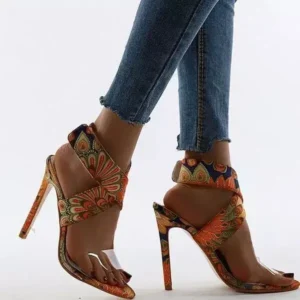 Saraastyle Women Fashion Plus Size Floral Point Toe High Heel Sandals