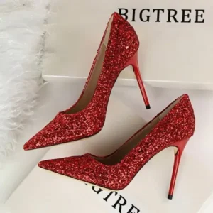 Saraastyle Women Sexy Shining Sequins Decor Pointed-Toe Stiletto Shoes Pumps