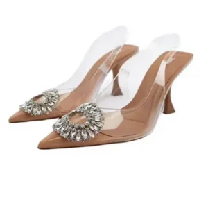 Saraastyle Summer Women Fashion Plus Size Pointed Toe Rhinestone Transparent Heeled Sandals