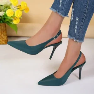 Saraastyle Summer Women Fashion Plus Size Elegant Pointed Toe Strap Buckle Sling Back Stiletto Heel PU Sandals