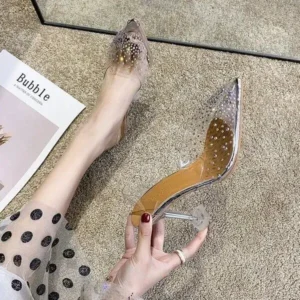 Saraastyle Women Fashion Sexy Rhinestone Decorative Pointed Toe Transparent High Heel Sandals