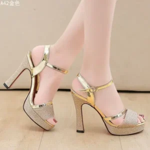 Saraastyle Women Fashion Elegant PU Round Toe Platform Ankle Strap Buckle Sandals