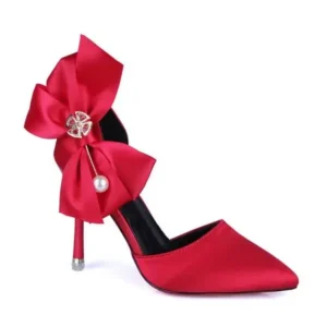 Saraastyle Women Fashion Elegant Solid Color PU Pointed Toe Bowknot Pumps