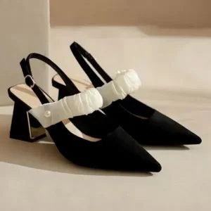 Saraastyle Women Fashion Elegant Solid Color PU Pointed Toe Kitten Heel Sandals