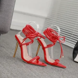 Saraastyle Women Fashion Sexy Solid Color PU Bandage Stiletto Heel Sandals