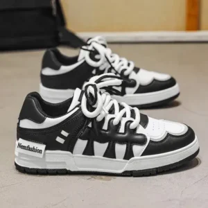 Saraastyle Men Fashion Black White Stitching Low Top Sneakers