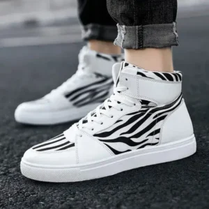 Saraastyle Men'S Fashion Zebra Print Breathable Canvas High Top Sneakers