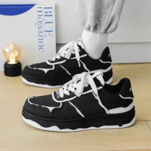 Saraastyle Men'S Fashion Black White Breathable Canvas Sneakers