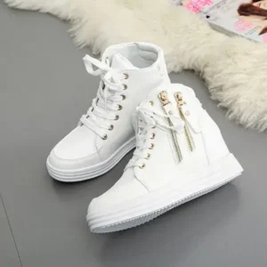 Saraastyle Women Fashion Solid Color Side Zipper Lace-Up Round Head Thick-Soled Sneakers