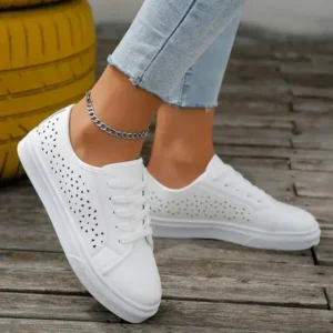 Saraastyle Women Fashion Solid Color Plus Size Hollow Lace-Up Round-Toe Sneakers