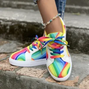 Saraastyle Women Fashion Casual Plus Size Graffiti Lace-Up Sneakers