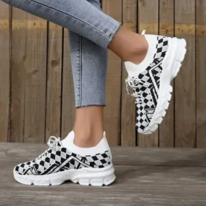 Saraastyle Summer Women Fashion Casual Geometric Print Fly-Woven Lace-Up Sneakers