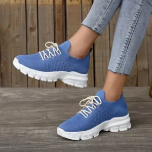 Saraastyle Women Fashion Casual Breathable Flying Woven Lace-Up Thick-Soled Sneakers