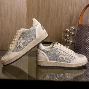 Saraastyle Women Fashion Distressed Sequins Star Round-Toe Sneakers