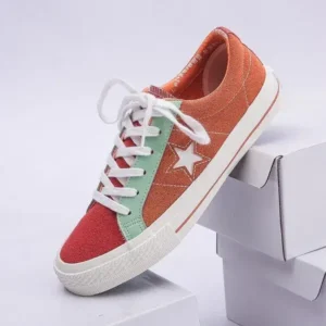 Saraastyle Women Fashion Stitching Canvas Star Round Toe Sneakers