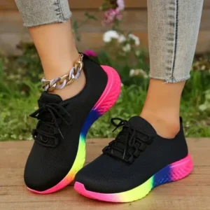 Saraastyle Women Fashion Casual Mesh Breathable Rainbow Sneakers