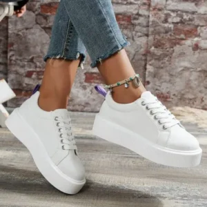 Saraastyle Women Fashion Solid Color Round-Toe Lace-Up Thick-Soled Sneakers