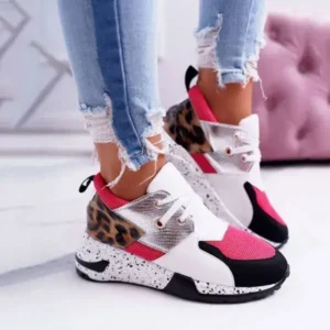 Saraastyle Women Casual Leopard Printed Patchwork Lace Up Sneakers