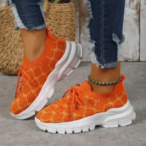 Saraastyle Women Fashion Plus Size Casual Flying Woven Lace-Up Round Toe Sneakers