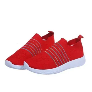 Saraastyle Fashion Casual Solid Color Striped Fly-Woven Mesh Breathable Flat Sneakers