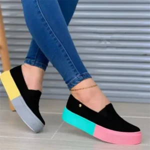 Saraastyle Women Fashion Casual Color Block Thick-Soled Elastic Loafers