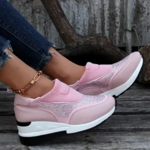 Saraastyle Women Fashion Casual Rhinestone Breathable Wedge Heel Sneakers