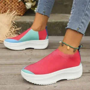 Saraastyle Women Fashion Casual Color Blocking Fly-Woven Thick-Soled Sneakers