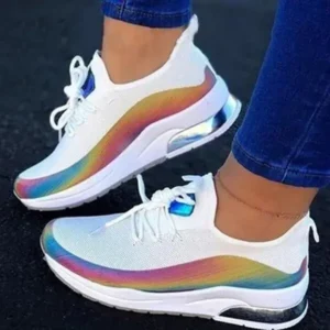 Saraastyle Women Fashion Casual Rainbow Color Blocking Sneakers