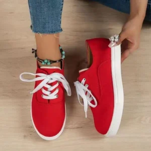 Saraastyle Women Fashion Casual Solid Color Lace-Up Canvas Shoes