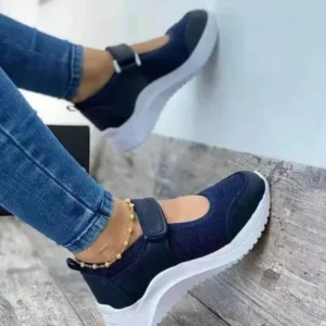 Saraastyle Women Casual Velcro Design Solid Color Breathable Platform Sneakers